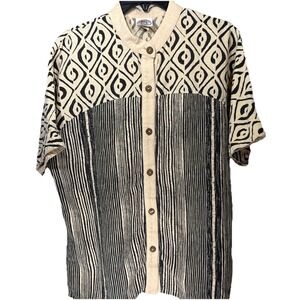 Produce Company Adult Unisex Large Tribal Batik Gauze Camp Button Shirt
